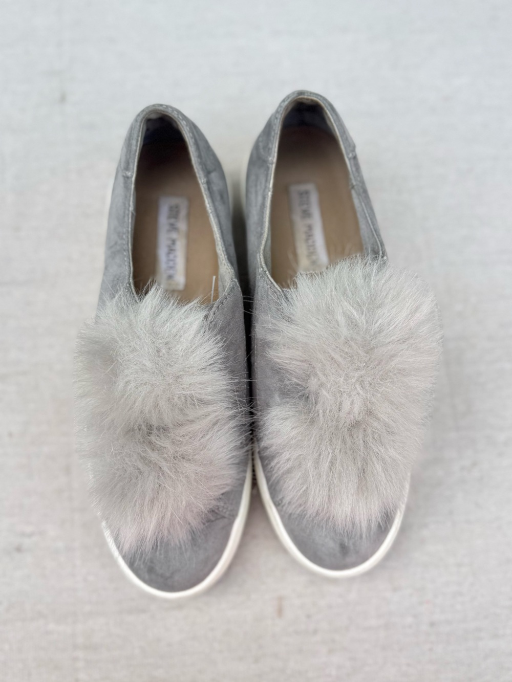 Steve Madden Gray  Faux-Fur Pom Slip-On Loafers